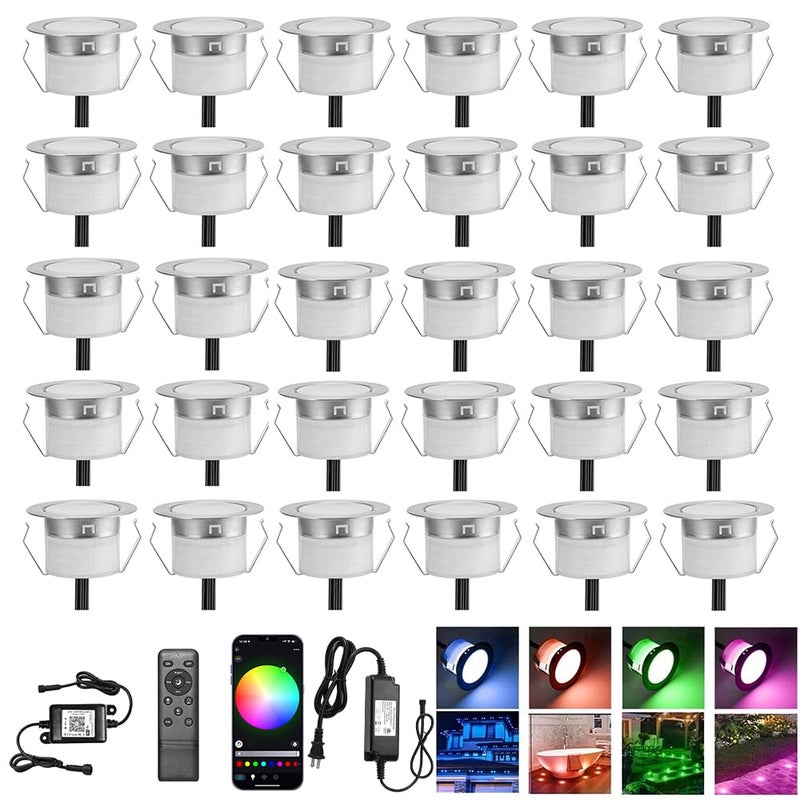 Sumaote LED Deck Lights Kit, 30pcs Î¦1.22" WiFi Wireless Smart Phone Control Low Voltage Recessed RGB Deck Lamp In-ground Lighting Waterproof Outdoor Yard Path Stair Landscape Decor, Fit for Alexa,Google Home - Image 1